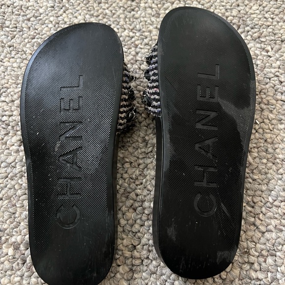 Authentic Chanel Tweed Leather Slides 36.5 - Picture 2 of 6